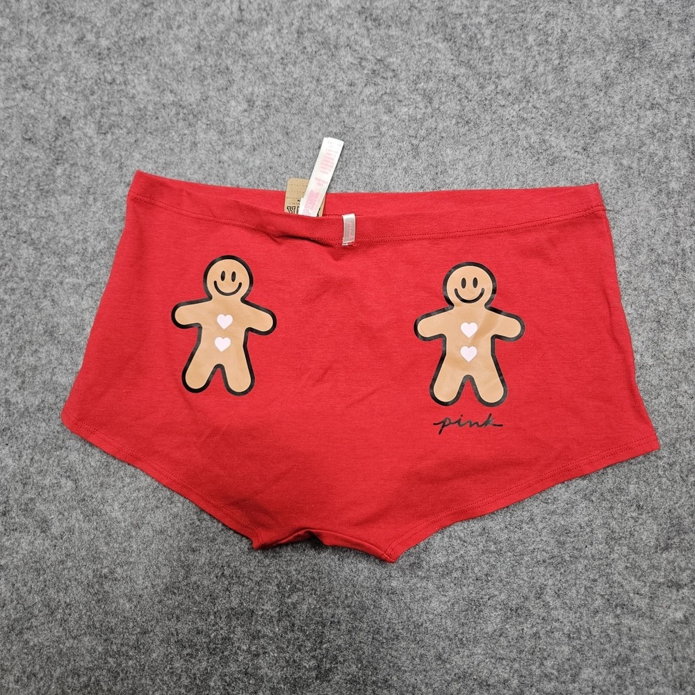 NWT Victoria's Secret Pink panty Cotton Boyshort  Boxer Holiday Red Large‎